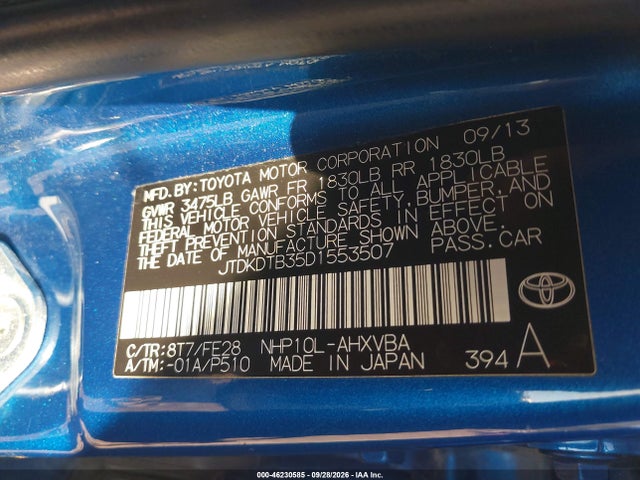 Aukcja sprzedaży 2013 Toyota Prius C One, vin: JTDKDTB35D1553507, numer aukcji: 46230585