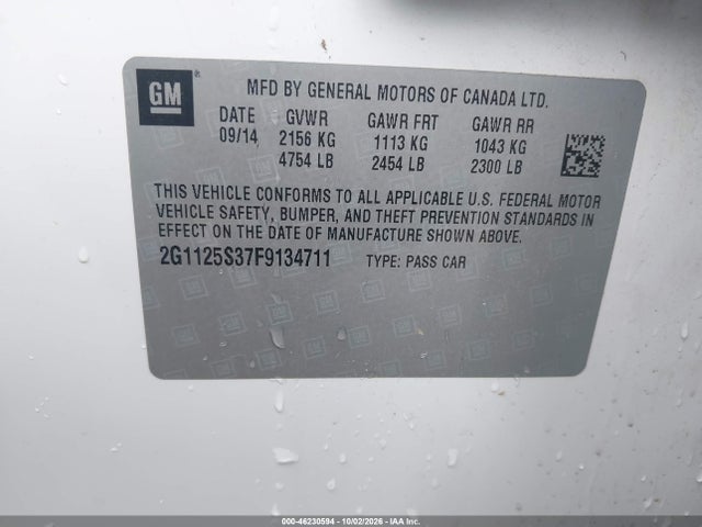 Продаж на аукціоні авто 2015 Chevrolet Impala 2lt, vin: 2G1125S37F9134711, номер лоту: 46230594