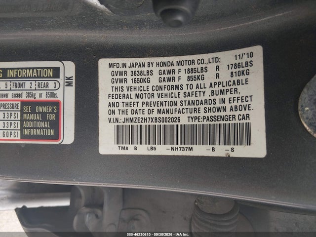Продажа на аукционе авто 2011 Honda Insight Ex, vin: JHMZE2H7XBS002026, номер лота: 46230610