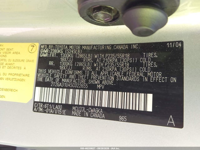 Aukcja sprzedaży 2005 Lexus Rx 330, vin: 2T2GA31U45C022655, numer aukcji: 46230627