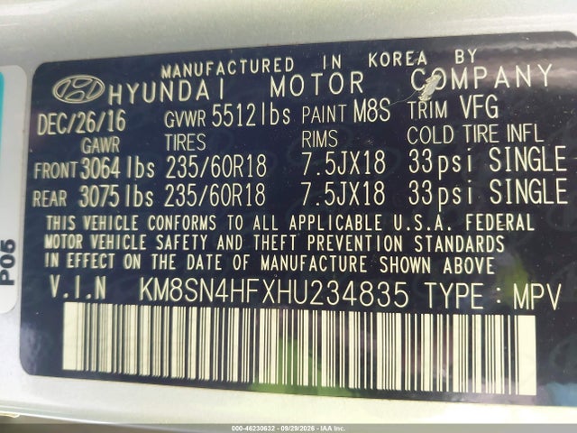 Продажа на аукционе авто 2017 Hyundai Santa Fe Limited, vin: KM8SN4HFXHU234835, номер лота: 46230632