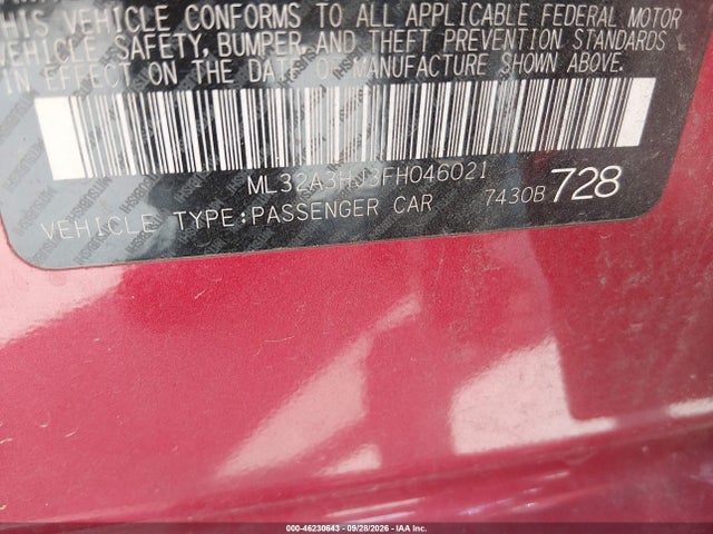 Aukcja sprzedaży 2015 Mitsubishi Mirage De, vin: ML32A3HJ3FH046021, numer aukcji: 46230643