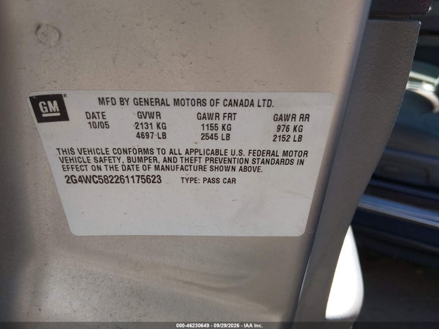 Продажа на аукционе авто 2006 Buick Lacrosse Cx, vin: 2G4WC582261175623, номер лота: 46230649