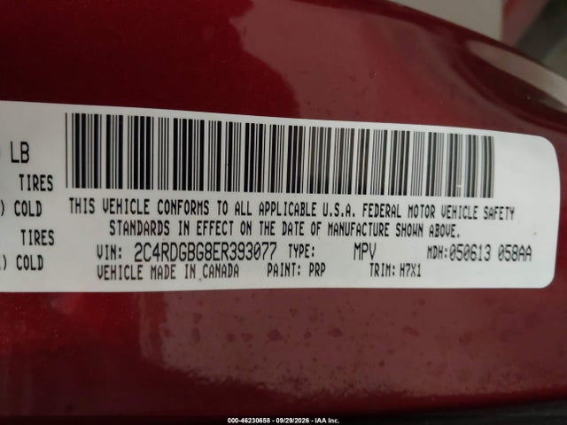 2014 Dodge Grand Caravan Se მანქანა იყიდება აუქციონზე, vin: 2C4RDGBG8ER393077, აუქციონის ნომერი: 46230658