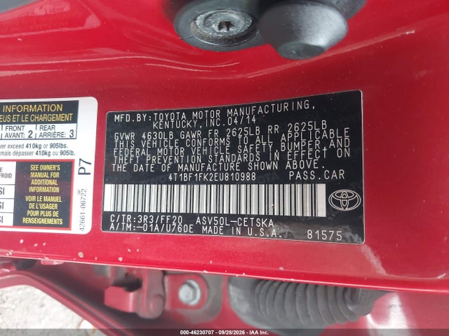 Aukcja sprzedaży 2014 Toyota Camry Se, vin: 4T1BF1FK2EU810988, numer aukcji: 46230707
