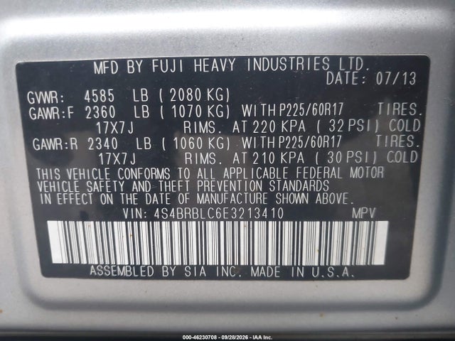 Продаж на аукціоні авто 2014 Subaru Outback 2.5i Limited, vin: 4S4BRBLC6E3213410, номер лоту: 46230708