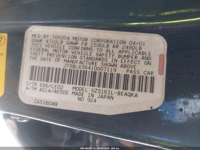 Aukcja sprzedaży 2001 Lexus Gs 430, vin: JT8BL69S410007119, numer aukcji: 46230713