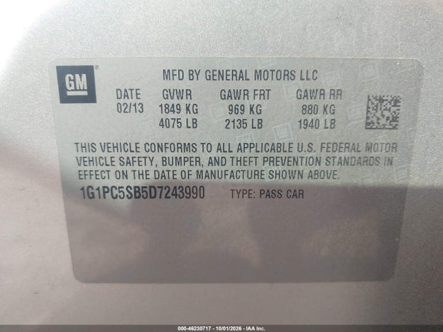 Продаж на аукціоні авто 2013 Chevrolet Cruze 1lt Auto, vin: 1G1PC5SB5D7243990, номер лоту: 46230717