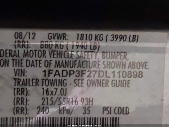 Aukcja sprzedaży 2013 Ford Focus Se, vin: 1FADP3F27DL110898, numer aukcji: 46230719