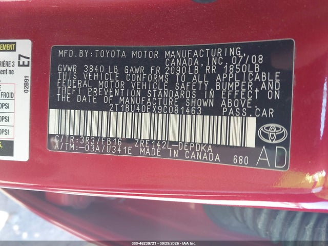 46230721 :رقم المزاد ، 2T1BU40EX9C081463 vin ، 2009 Toyota Corolla Le مزاد بيع