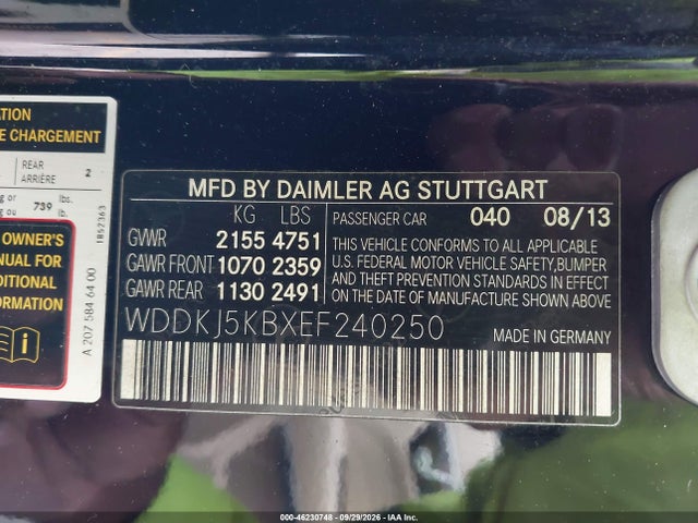 46230748 :رقم المزاد ، WDDKJ5KBXEF240250 vin ، 2014 Mercedes-benz E 350 مزاد بيع
