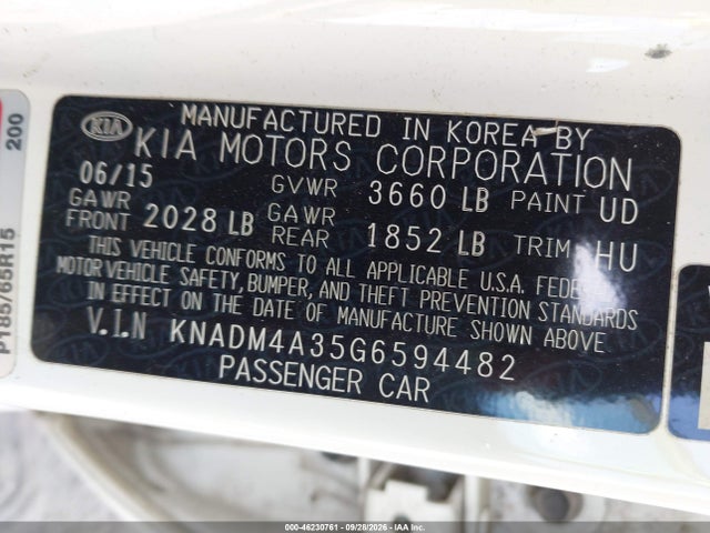 Продажа на аукционе авто 2016 Kia Rio Lx, vin: KNADM4A35G6594482, номер лота: 46230761