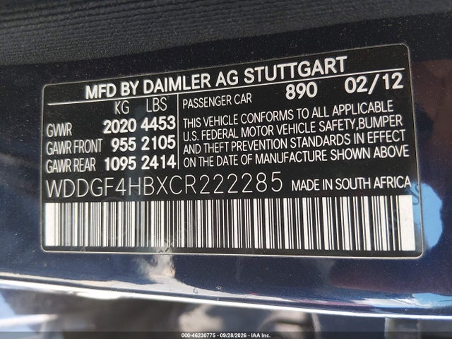 46230775 :رقم المزاد ، WDDGF4HBXCR222285 vin ، 2012 Mercedes-benz C 250 Sport مزاد بيع