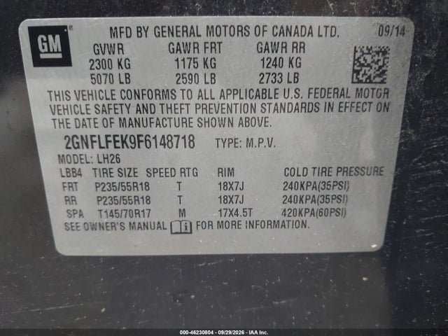 2015 Chevrolet Equinox 1lt მანქანა იყიდება აუქციონზე, vin: 2GNFLFEK9F6148718, აუქციონის ნომერი: 46230804