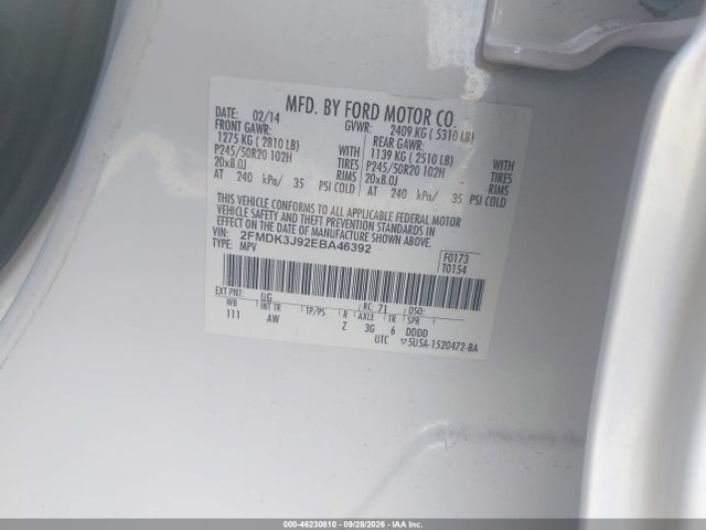 Ford EDGE SEL 2014 2FMDK3J92EBA46392 Image 9