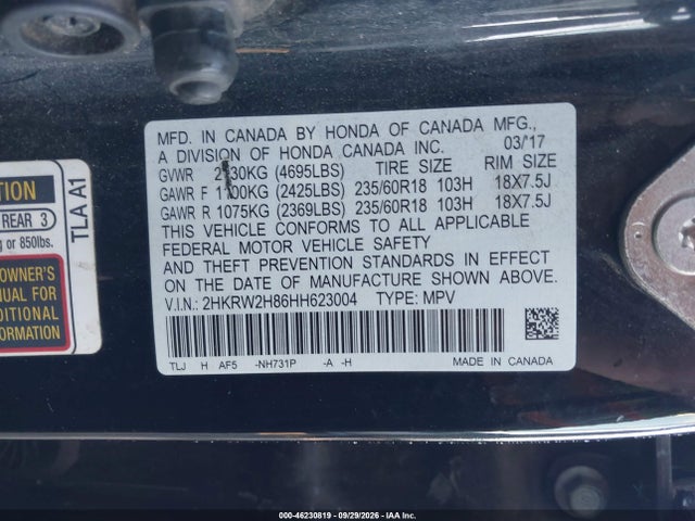 Aukcja sprzedaży 2017 Honda Cr-v Ex-l/ex-l Navi, vin: 2HKRW2H86HH623004, numer aukcji: 46230819