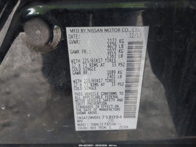 Auction sale of the 2014 Nissan Rogue Sv, vin: 5N1AT2MV0EC758094, lot number: 46230821