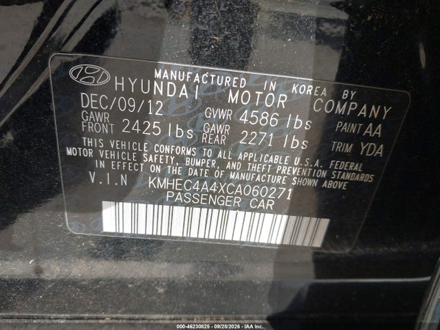 Продажа на аукционе авто 2012 Hyundai Sonata Hybrid, vin: KMHEC4A4XCA060271, номер лота: 46230825
