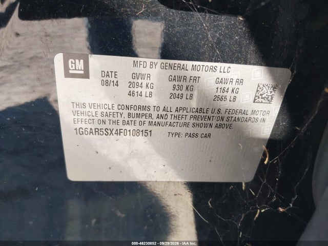 Aukcja sprzedaży 2015 Cadillac Cts Luxury, vin: 1G6AR5SX4F0108151, numer aukcji: 46230852