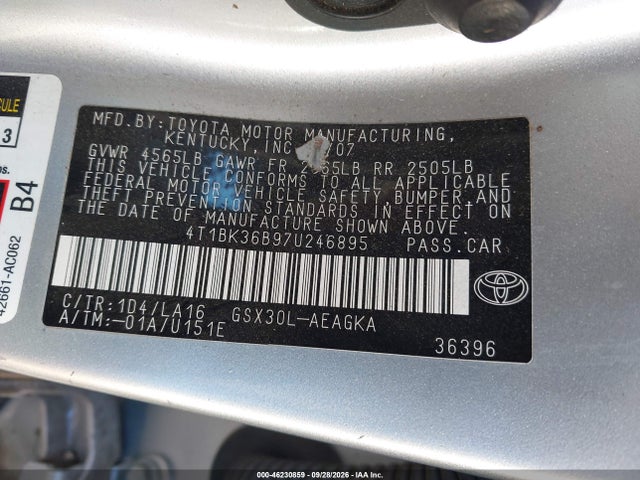 2007 Toyota Avalon Xls მანქანა იყიდება აუქციონზე, vin: 4T1BK36B97U246895, აუქციონის ნომერი: 46230859