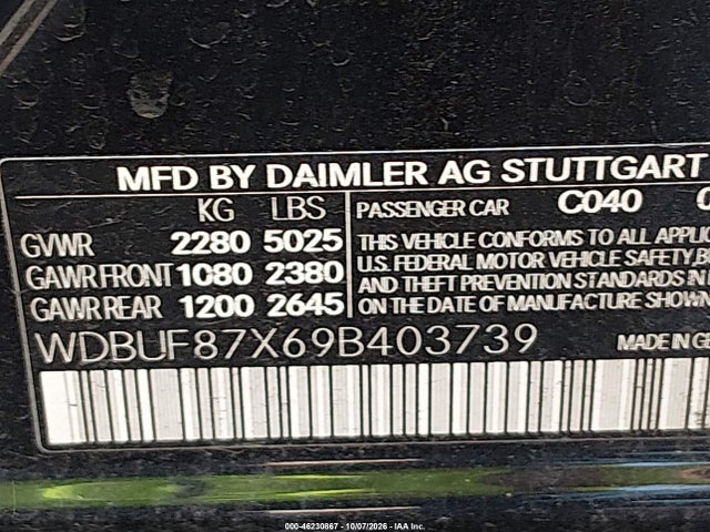 46230867 :رقم المزاد ، WDBUF87X69B403739 vin ، 2009 Mercedes-benz E 350 4matic مزاد بيع
