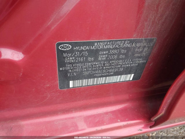Продажа на аукционе авто 2016 Hyundai Elantra Value Edition, vin: 5NPDH4AE8GH669139, номер лота: 46230878
