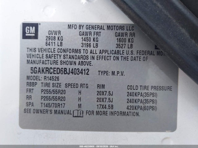 Aukcja sprzedaży 2011 Buick Enclave 2xl, vin: 5GAKRCED6BJ403412, numer aukcji: 46230905
