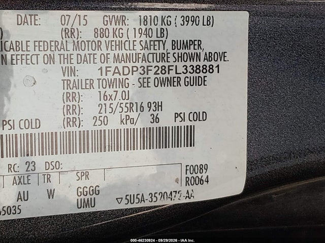 Aukcja sprzedaży 2015 Ford Focus Se, vin: 1FADP3F28FL338881, numer aukcji: 46230924