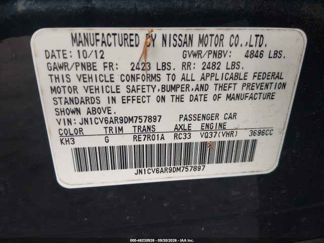 Aukcja sprzedaży 2013 Infiniti G37x, vin: JN1CV6AR9DM757897, numer aukcji: 46230926