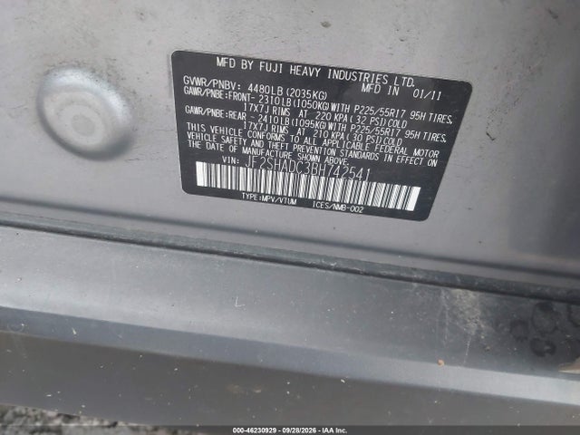 Aukcja sprzedaży 2011 Subaru Forester 2.5x Premium, vin: JF2SHADC3BH742541, numer aukcji: 46230929