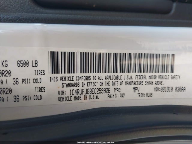 46230940 :رقم المزاد ، 1C4RJFJG8EC259926 vin ، 2014 Jeep Grand Cherokee Summit مزاد بيع