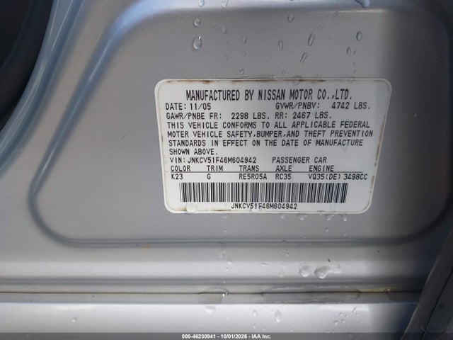 Aukcja sprzedaży 2006 Infiniti G35x, vin: JNKCV51F46M604942, numer aukcji: 46230941