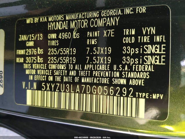 Продажа на аукционе авто 2013 Hyundai Santa Fe Sport 2.0t, vin: 5XYZU3LA7DG056292, номер лота: 46230958