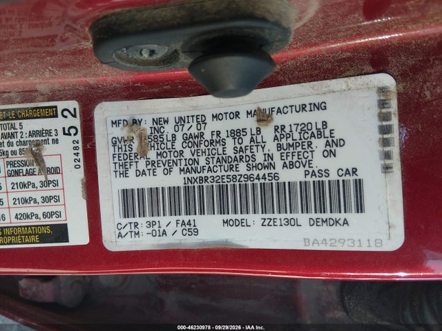 Продажа на аукционе авто 2008 Toyota Corolla Ce, vin: 1NXBR32E58Z964456, номер лота: 46230978