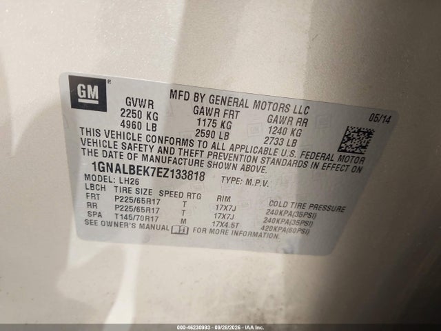 Продажа на аукционе авто 2014 Chevrolet Equinox 1lt, vin: 1GNALBEK7EZ133818, номер лота: 46230993