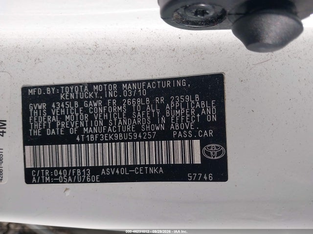 Продажа на аукционе авто 2011 Toyota Camry Le, vin: 4T1BF3EK9BU594257, номер лота: 46231012