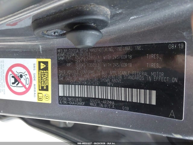 Продажа на аукционе авто 2019 Toyota Highlander Xle, vin: 5TDJZRFH9KS615397, номер лота: 46231027