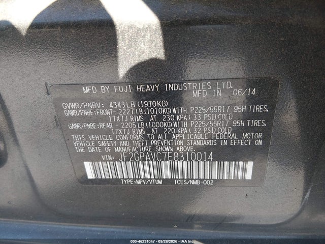 Aukcja sprzedaży 2014 Subaru Xv Crosstrek 2.0i Premium, vin: JF2GPAVC7E8310014, numer aukcji: 46231047