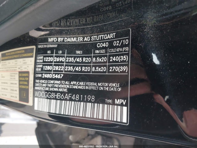 46231052 :رقم المزاد ، WDCGG8HB6AF481198 vin ، 2010 Mercedes-benz Glk 350 4matic مزاد بيع