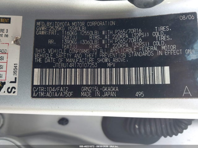 Продаж на аукціоні авто 2007 Toyota 4runner Sr5 V6, vin: JTEBU14R170107253, номер лоту: 46231072