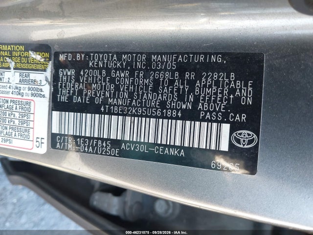 Aukcja sprzedaży 2005 Toyota Camry Le, vin: 4T1BE32K95U561884, numer aukcji: 46231075