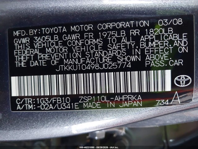 Продаж на аукціоні авто 2008 Scion Xd, vin: JTKKU10498J025774, номер лоту: 46231090