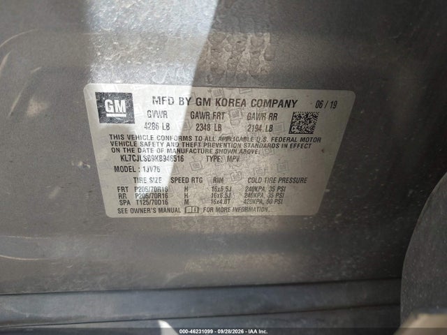 Продажа на аукционе авто 2019 Chevrolet Trax Lt, vin: KL7CJLSB9KB946516, номер лота: 46231099