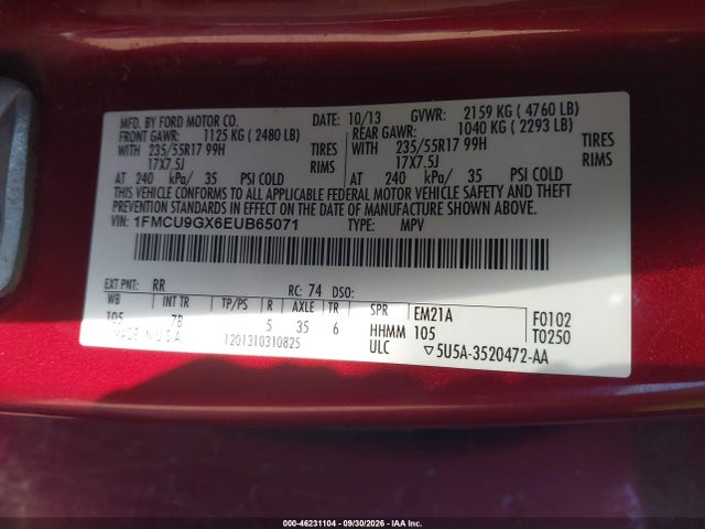 Ford ESCAPE SE 2014 1FMCU9GX6EUB65071 Image 9