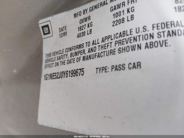 Aukcja sprzedaży 2000 Chevrolet Malibu Ls, vin: 1G1NE52J0Y6199675, numer aukcji: 46231118