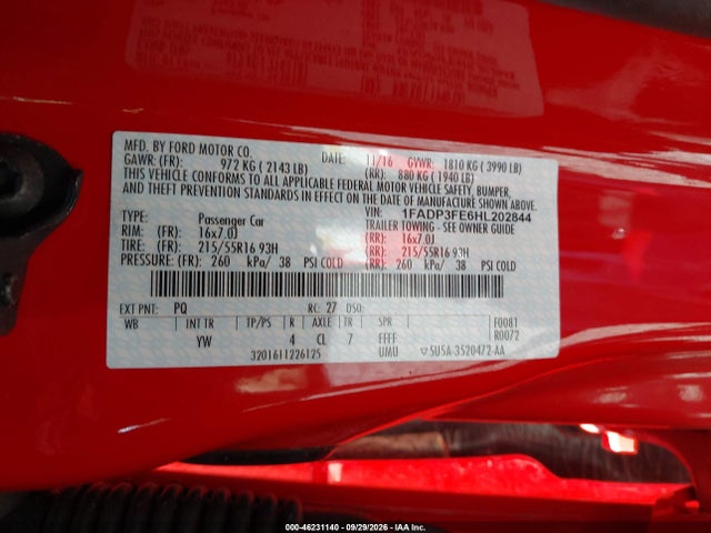 Продаж на аукціоні авто 2017 Ford Focus Se, vin: 1FADP3FE6HL202844, номер лоту: 46231140