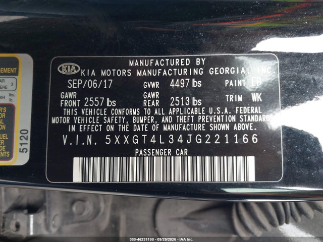 2018 Kia Optima Lx მანქანა იყიდება აუქციონზე, vin: 5XXGT4L34JG221166, აუქციონის ნომერი: 46231190
