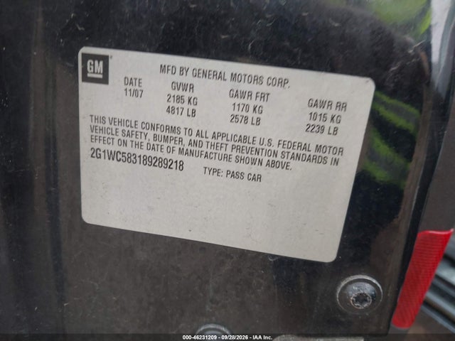 Продажа на аукционе авто 2008 Chevrolet Impala Lt, vin: 2G1WC583189289218, номер лота: 46231209