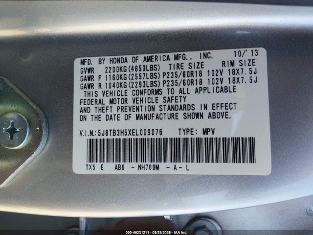 46231211 :رقم المزاد ، 5J8TB3H5XEL009076 vin ، 2014 Acura Rdx مزاد بيع