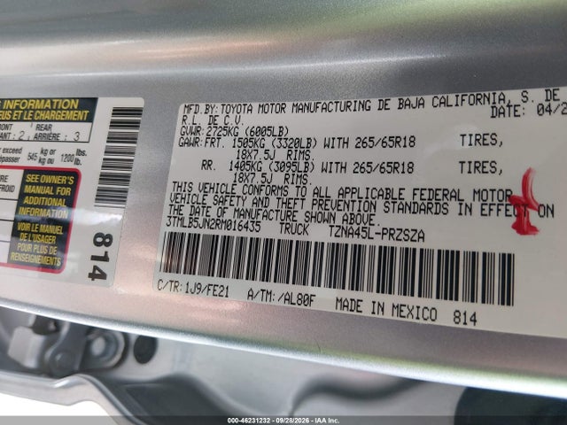 46231232 :رقم المزاد ، 3TMLB5JN2RM016435 vin ، 2024 Toyota Tacoma Trd Sport مزاد بيع